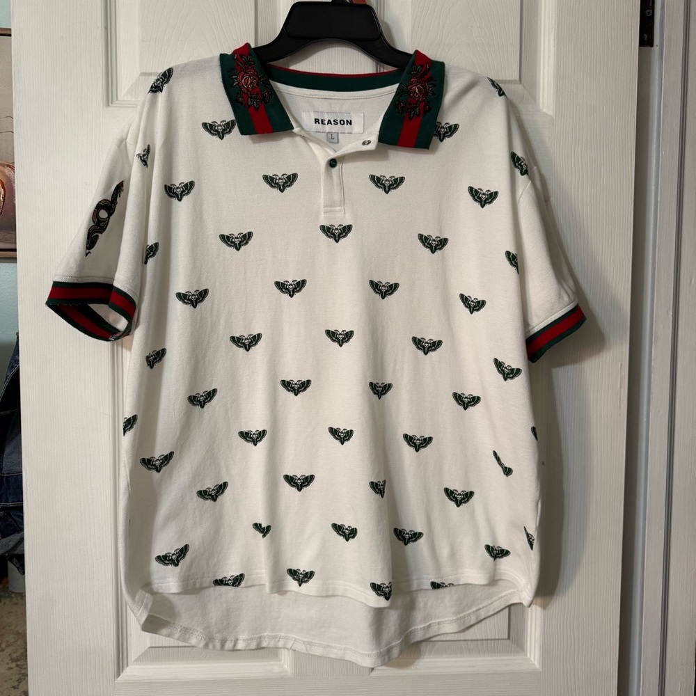 Reason Snakes Roses White Rugby Polo Men’s L
